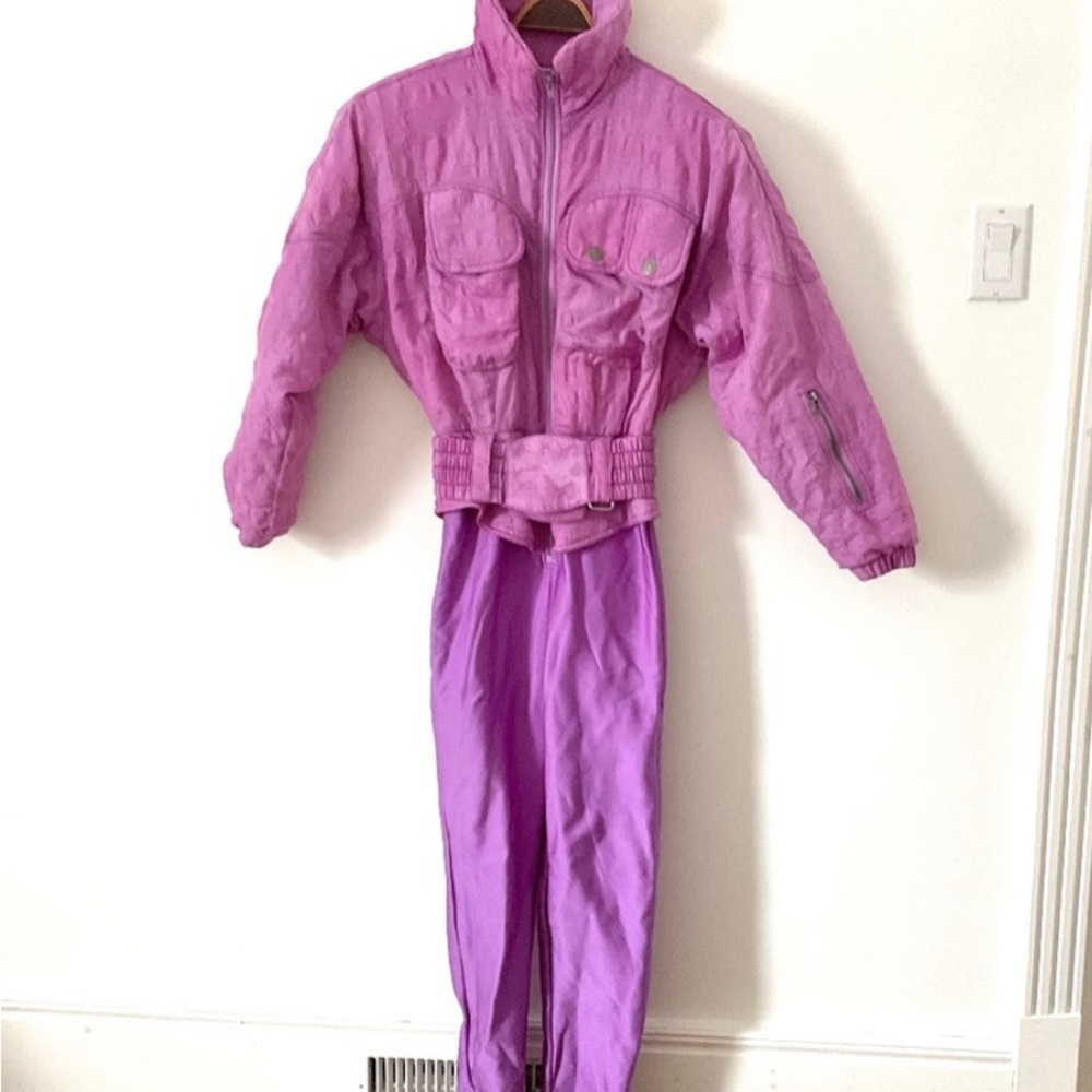 Vintage Nils Skiwear One Piece Ski Suit Pink Purple Size 4, Retro Eighties
